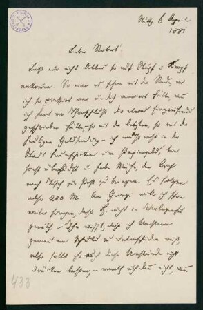 Brief vom 6. April 1881