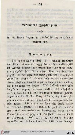 1: Römische Inschriften, welche in den letzten Jahren in und bei Mainz aufgefunden worden sind