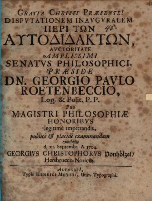 Dispvtationem Inavgvralem Peri Tōn Autodidaktōn