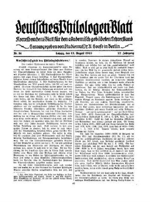 Aussichtslosigkeit des Philologiestudiums : ein ernstes Mahnwort in letzter Stunde