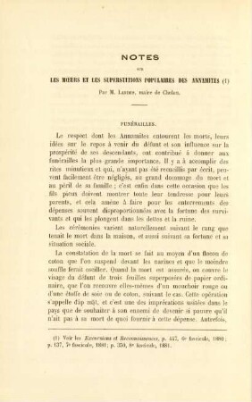 Notes sur les moeurs et superstitions populaires des annamites par M. Landes, maire de Cholon