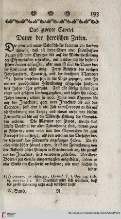 Das zweyte Capitel: Dauer der heroischen Zeiten