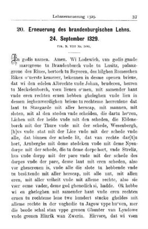 20. Erneuerung des brandenburgischen Lehns. 24. September 1329.