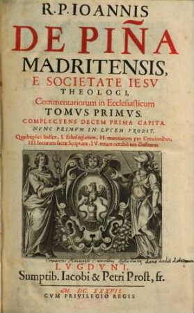 Commentarii in Ecclesiasticum. 1