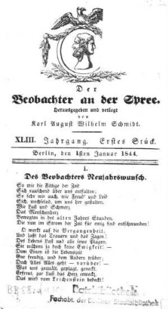 1. Stueck, 1. Januar 1844