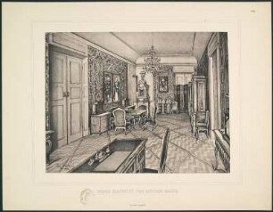 Hauptsäle des königl. Jagdschlosses Moritzburg. Gezeichnet von Paul Schulze. Dresden, 1897. Album mit Drucken nach Zeichnungen, Blatt VII, Salon der Königin, 36,3 x 28,0 cm (Blattformat). Dresden: SLUB Hist.Sax.H.70.m