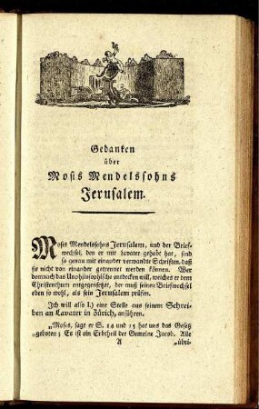 Gedanken über Mosis Mendelssohns Jerusalem.