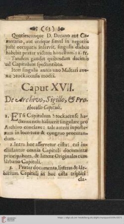 Caput XVII: De archivo, sigillo & prothocollo capituli