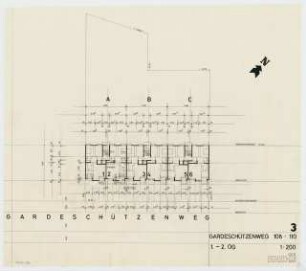 Wohnhäuser Gardeschützenweg 108-110, Berlin-Lichterfelde: Grundriss 1. und 2. Obergeschoss 1:200
