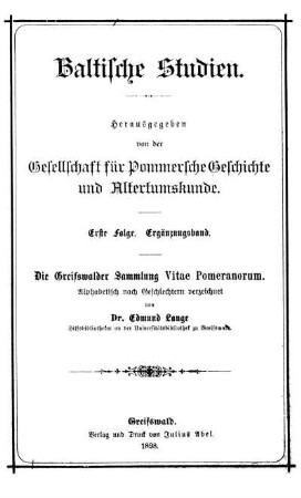 Die Greifswalder Sammlung Vitae Pomeranorum
