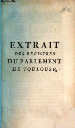 Extrait Des Registres Du Parlement De Toulouse