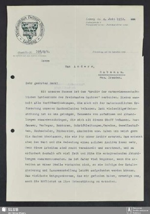 Naturkundliches Heimat-Museum, Leipzig : Mitteilung