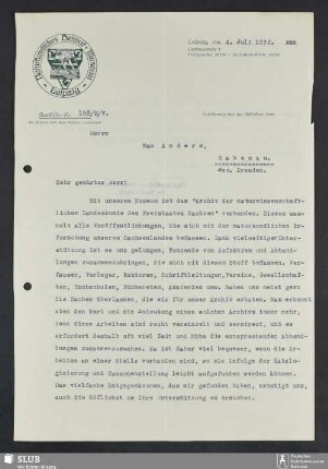 Naturkundliches Heimat-Museum, Leipzig : Mitteilung