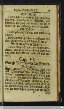 Cap. VI. Gewisse Mittel wieder das Sonnen-Verbrennte