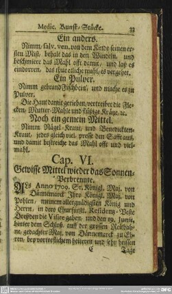 Cap. VI. Gewisse Mittel wieder das Sonnen-Verbrennte