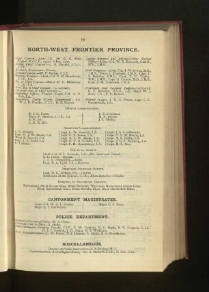 Officers employed in the North-West Frontier Province
