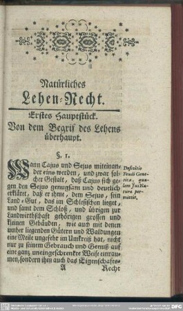 Erstes Hauptstück. Von dem Begrif des Lehens überhaupt
