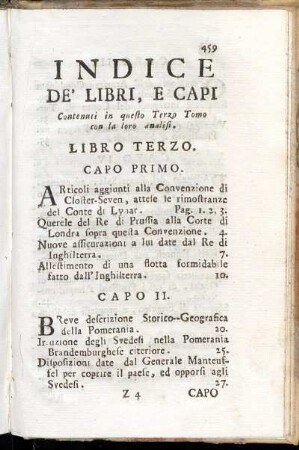 Indice De Libri, E Capi Contenuti in questo Terzo Tomo con la loro analisi.