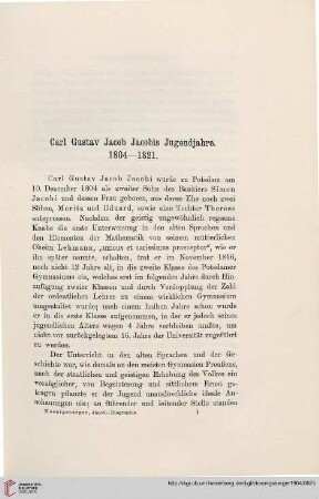 Carl Gustav Jacob Jacobis Jugendjahre 1804-1821