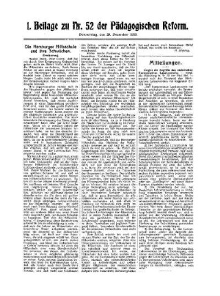 Die Hamburger Hilfsschule und ihre Schwächen : 1. Beilage zu Nr. 52 der Pädagogischen Reform