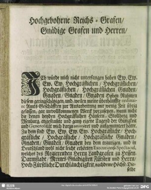 Hochgebohrne Reichs-Grafen, Gnädige Grafen und Herren