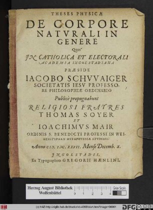 Theses Physicae De Corpore Naturali In Genere
