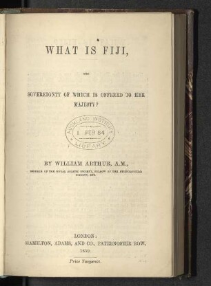 What is Fiji : the sovereignty of which is offered to Her Majesty?