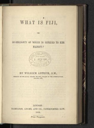 What is Fiji : the sovereignty of which is offered to Her Majesty?