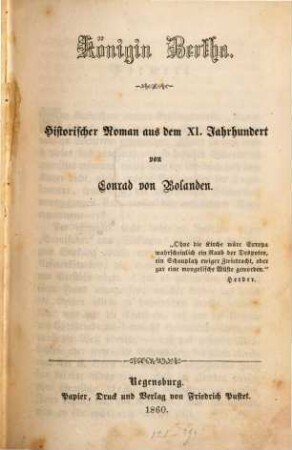 Königin Bertha : historischer Roman aus dem XI. Jahrhundert