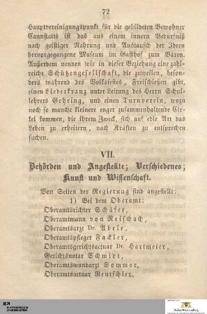 VIII. Behörden und Angestellte; Verschiedenes; Kunst und Wissenschaft