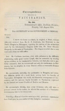Correspondence relative to vaccination