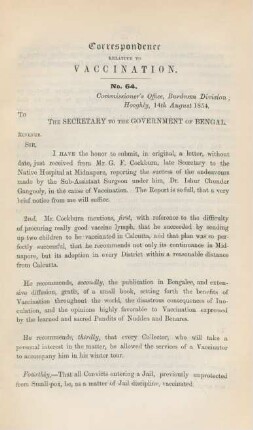 Correspondence relative to vaccination