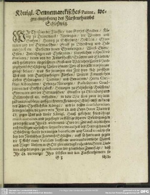Königl. Dennemarckisches Patent, wegen einziehung des Fürstenthumbs Schleßwig