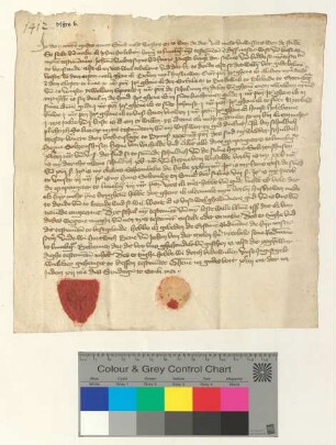 Testament des Lüneburger Bürgers Johan Holebom, besiegelt durch die Ratsmannen Hartwich Beve und Johan van der Molen.