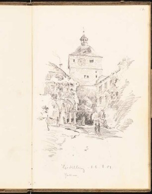 Skizzenbuch 1901: Torturm in Heidelberg, perspektivische Ansicht