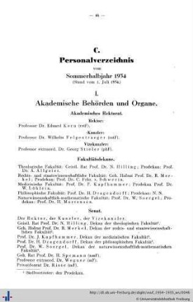 C. Personalverzeichnis vom Sommerhalbjahr 1934.