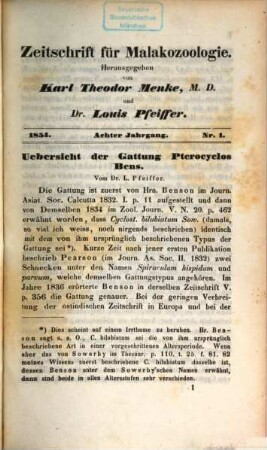Zeitschrift für Malakozoologie, 8. 1851 (1852)
