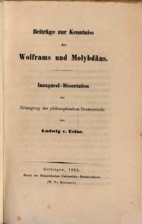 Beiträge zur Kenntniss des Wolframs und Molybdäns