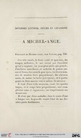 Diverse Lettres, Pièces Et Citations Relatives A Michel- Ange