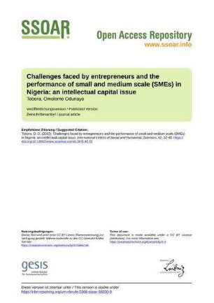 Challenges faced by entrepreneurs and the performance of small and medium scale (SMEs) in Nigeria: an intellectual capital issue