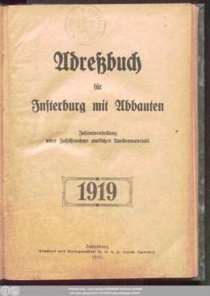 1919: Adressbuch für Insterburg mit Abbauten