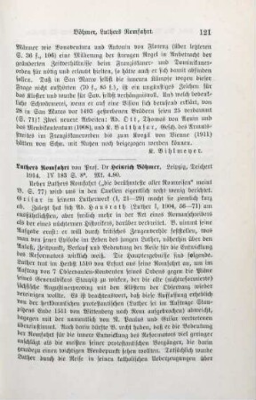 121-122 [Rezension] Böhmer, Heinrich, Luthers Romfahrt