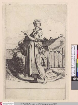 [Frau mit Geflügel im Korb, nach links zeigend; Maiden in left Profile with Poultry]