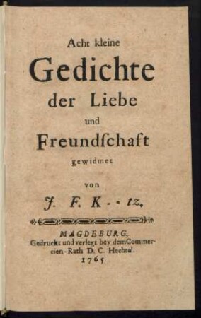 Acht kleine Gedichte der Liebe und Freundschaft gewidmet