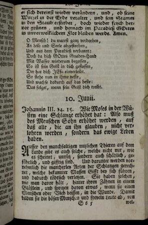 10. Junii. Johannis III. 14. 15. - 18. Junii. Hiob. XXVII. 18.