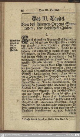 Das III. Capitel. Von deß Blumen-Ordens Sinnbildern, oder Gesellschaffts-Zeichen
