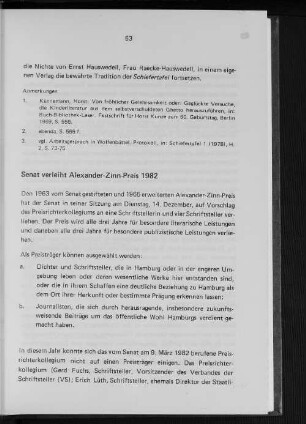 Senat verleiht Alexander-Zinn-Preis 1982