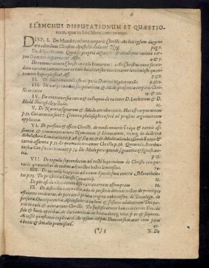 Elenchus Disputationum Et Quaestionum, quae in hoc libro continentur.
