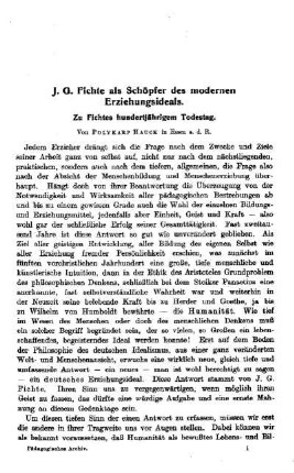 J. G. Fichte als Schöpfer des modernen Erziehungsideals : Zu Fichtes hundertjährigem Todestag