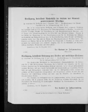 Verfügung, betreffend Rechtshilfe im Gebiete des Generalgouvernements Warschau